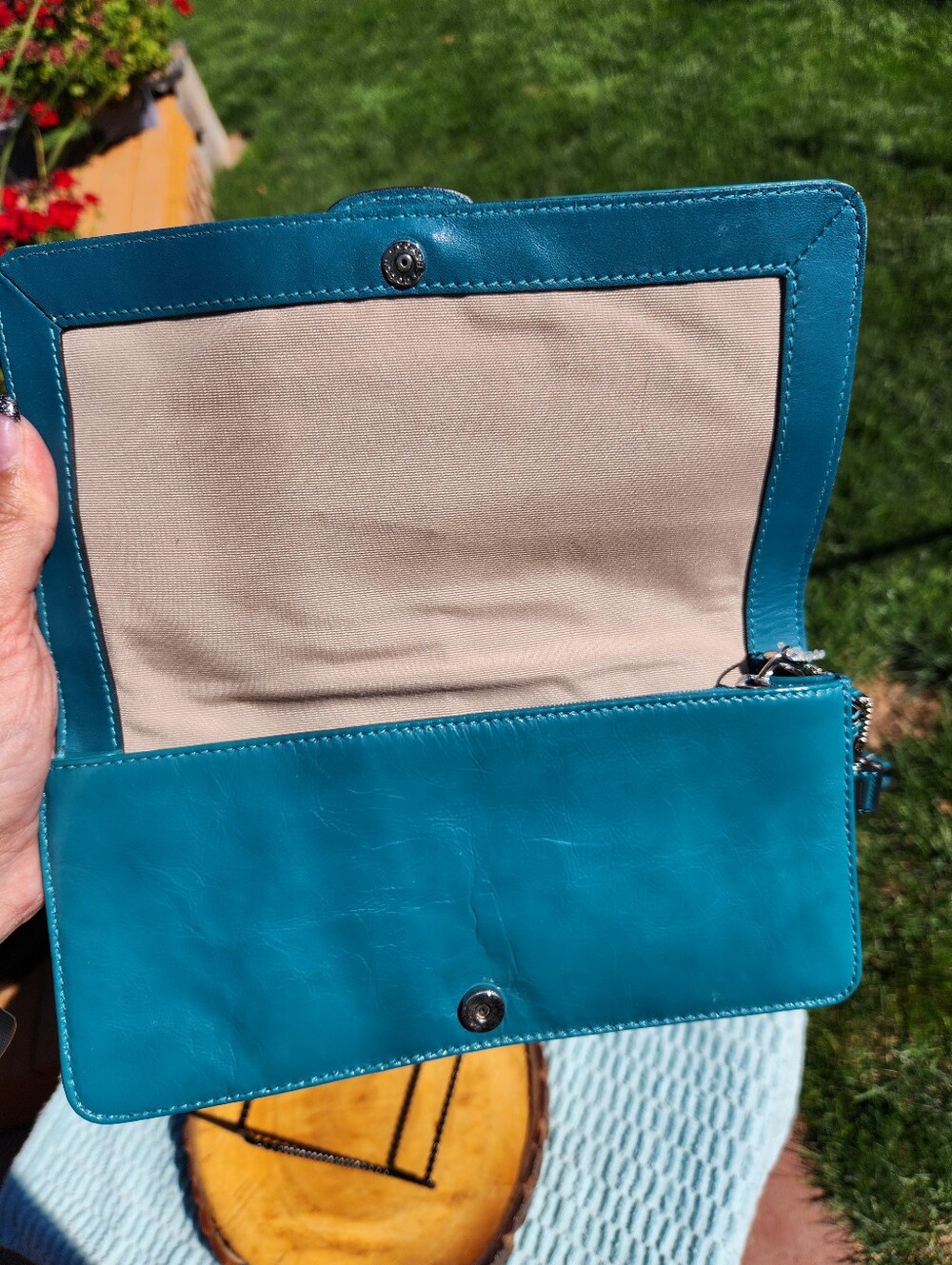 Coach Bleecker Teal Leather Clutch with Buckle Detail - Picture 12 of 14